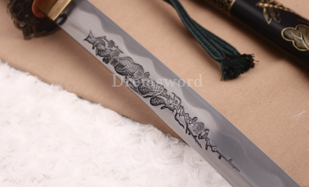 Handmade Self-refined Chinese Tamahagane Katana Japanese Samurai Sword Battle Ready Shinogi Zukuri Hand Painting Saya
