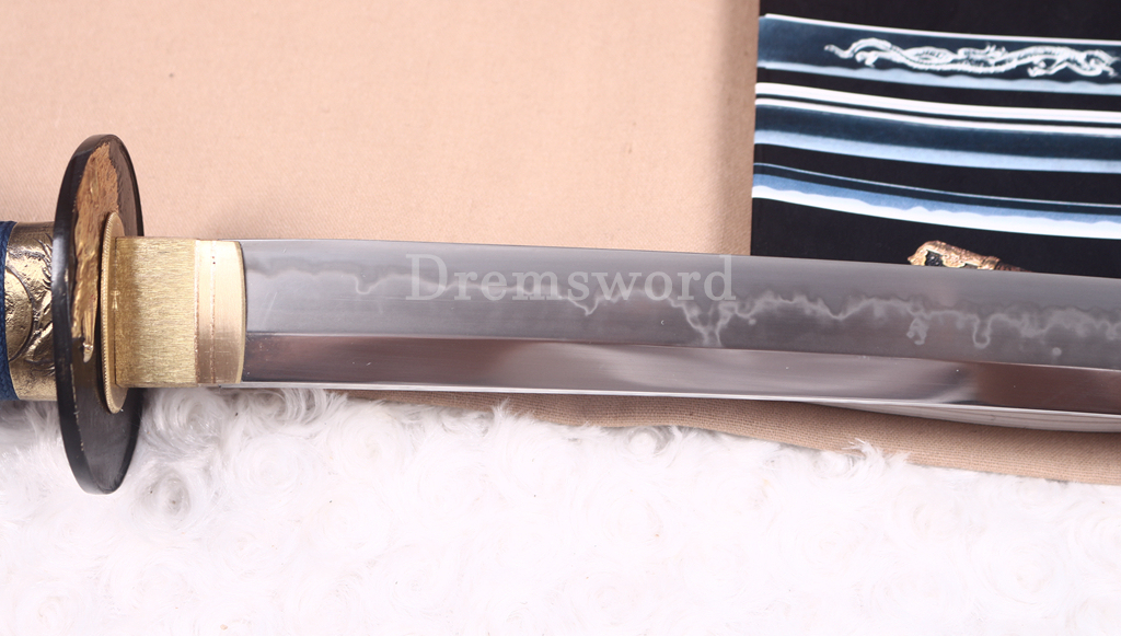 T10 Clay Tempered Hadori Polishing Choji Hamon Katana Japanese Samurai Sword SHINOGI-ZUKURI Full Tang Rayskin Saya Black