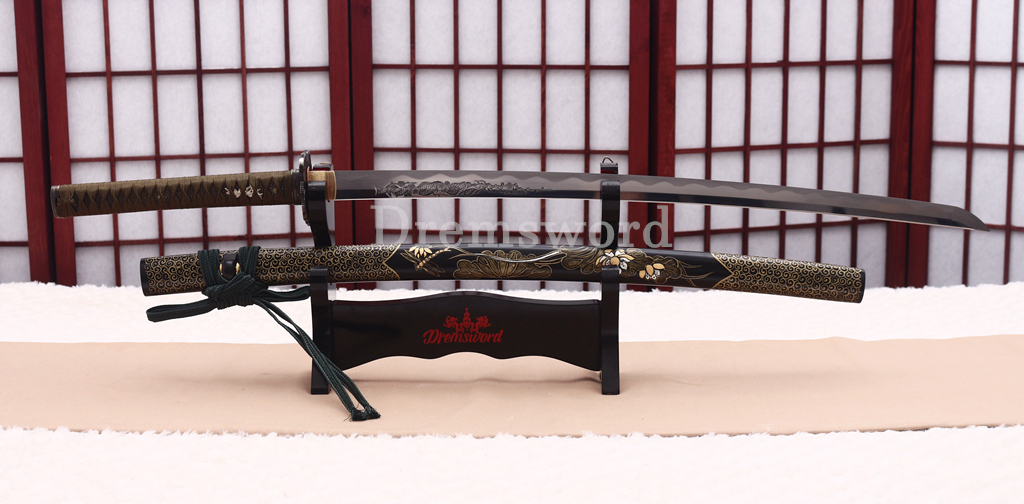 Handmade Self-refined Chinese Tamahagane Katana Japanese Samurai Sword Battle Ready Shinogi Zukuri Hand Painting Saya