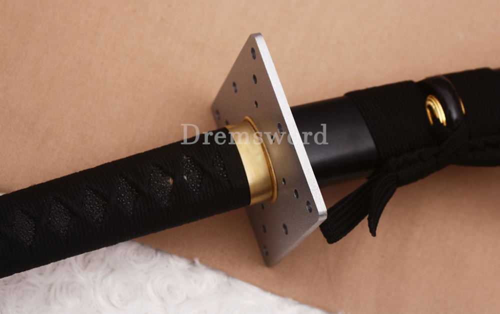 L6 Steel KO Katana 3.5" Iron Tsuba Japanese Samurai Sword for Battle & Practice SHINOGI-ZUKURI Black