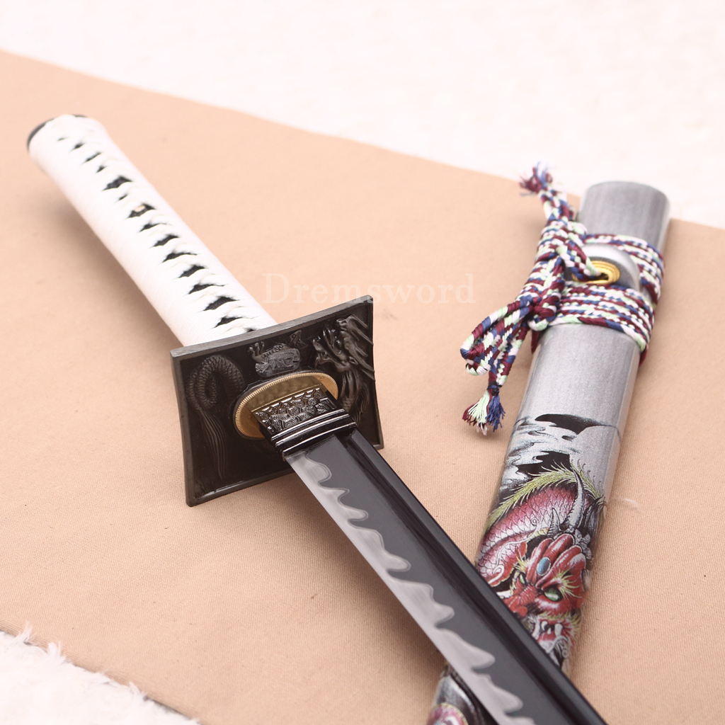 Handmade 9260 Spring Steel Chokuto Katana Japanese Samurai Straight Sword Battle Ready Full Tang Black Blade Shinogi-Zukuri