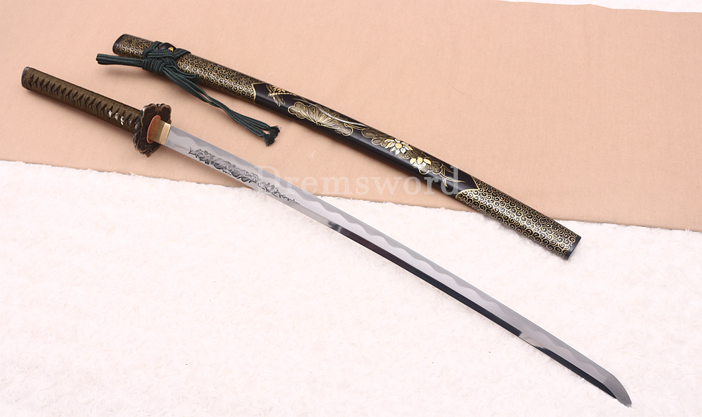 Handmade Self-refined Tamahagane Katana Japanese Samurai Sword Battle Ready Shinogi Zukuri Hand Painting Saya