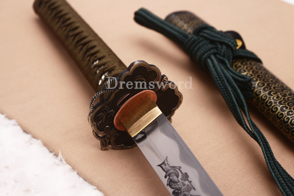 Handmade Self-refined Chinese Tamahagane Katana Japanese Samurai Sword Battle Ready Shinogi Zukuri Hand Painting Saya