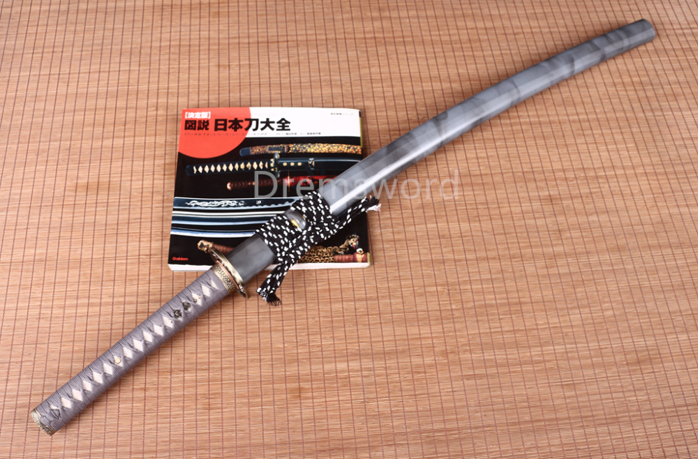 Handmade T10 Steel Clay Tempered Katana Japanese Samurai Sword Battle Ready SHINOGI-ZUKURI Full Tang Grey