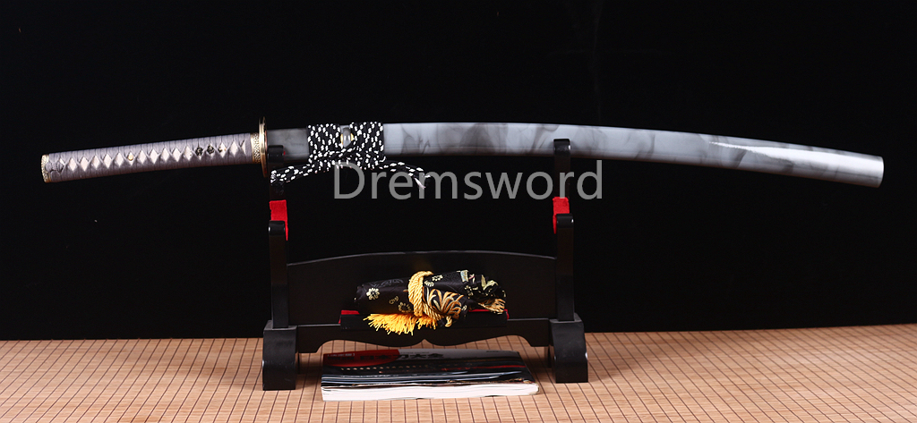 Handmade T10 Steel Clay Tempered Katana Japanese Samurai Sword Battle Ready SHINOGI-ZUKURI Full Tang Grey