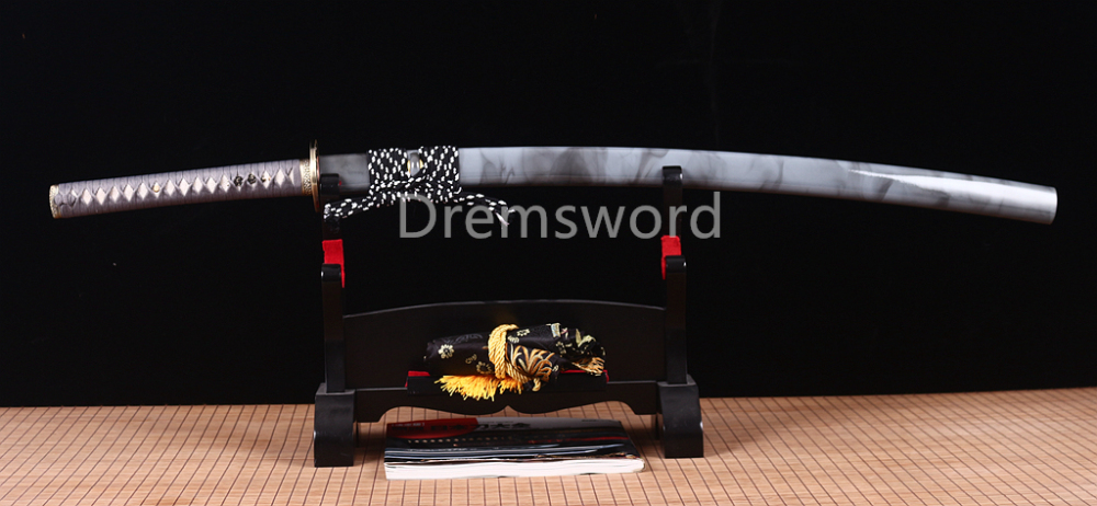 Handmade T10 Steel Clay Tempered Katana Japanese Samurai Sword Battle Ready SHINOGI-ZUKURI Full Tang Grey