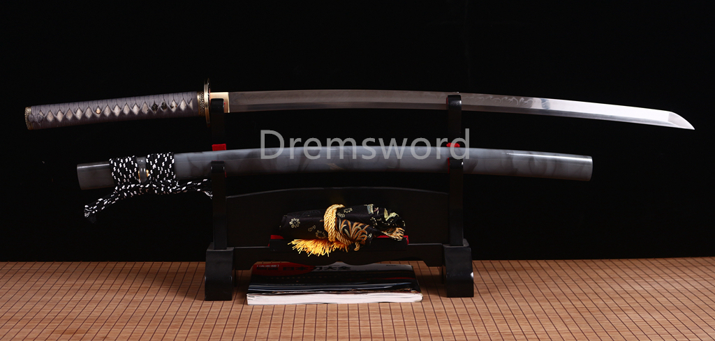 Handmade T10 Steel Clay Tempered Katana Japanese Samurai Sword Battle Ready SHINOGI-ZUKURI Full Tang Grey