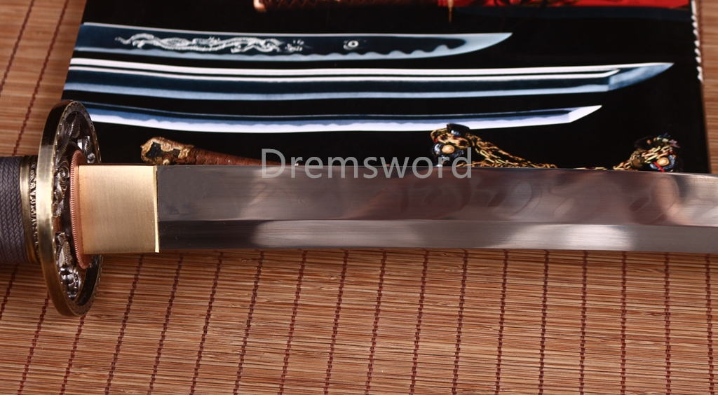 Handmade T10 Steel Clay Tempered Katana Japanese Samurai Sword Battle Ready SHINOGI-ZUKURI Full Tang Grey