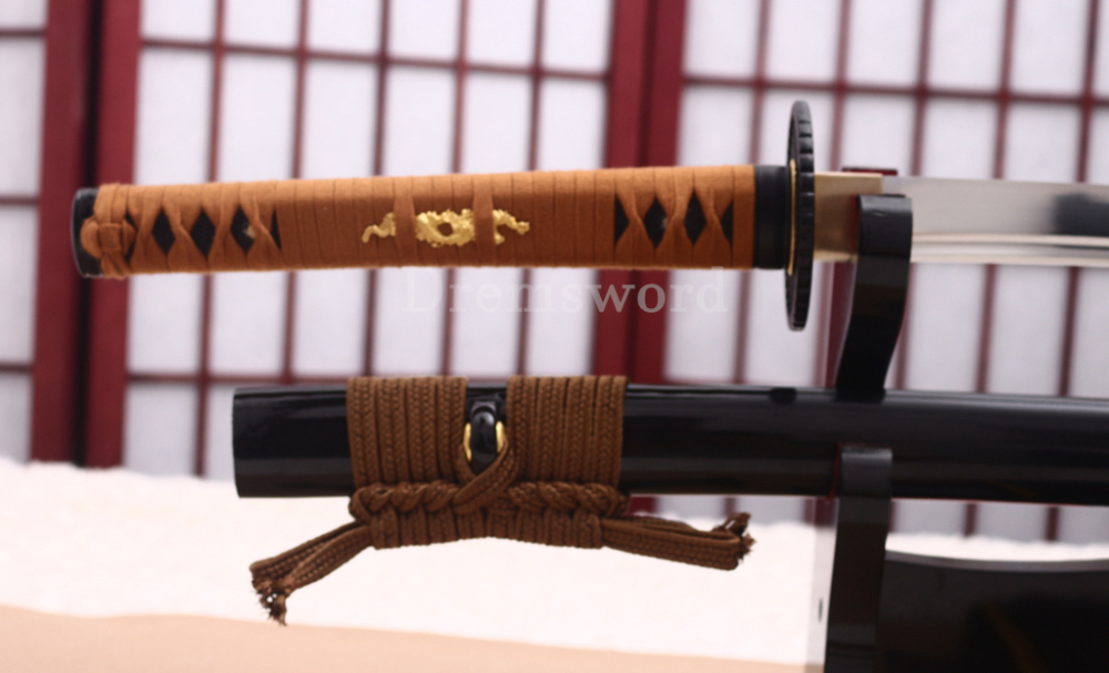 Handmade 9260 Spring Steel Katana Japanese Samurai Sword Battle Ready Full Tang Cotton Ito Shinogi-Zukuri Black and Brown