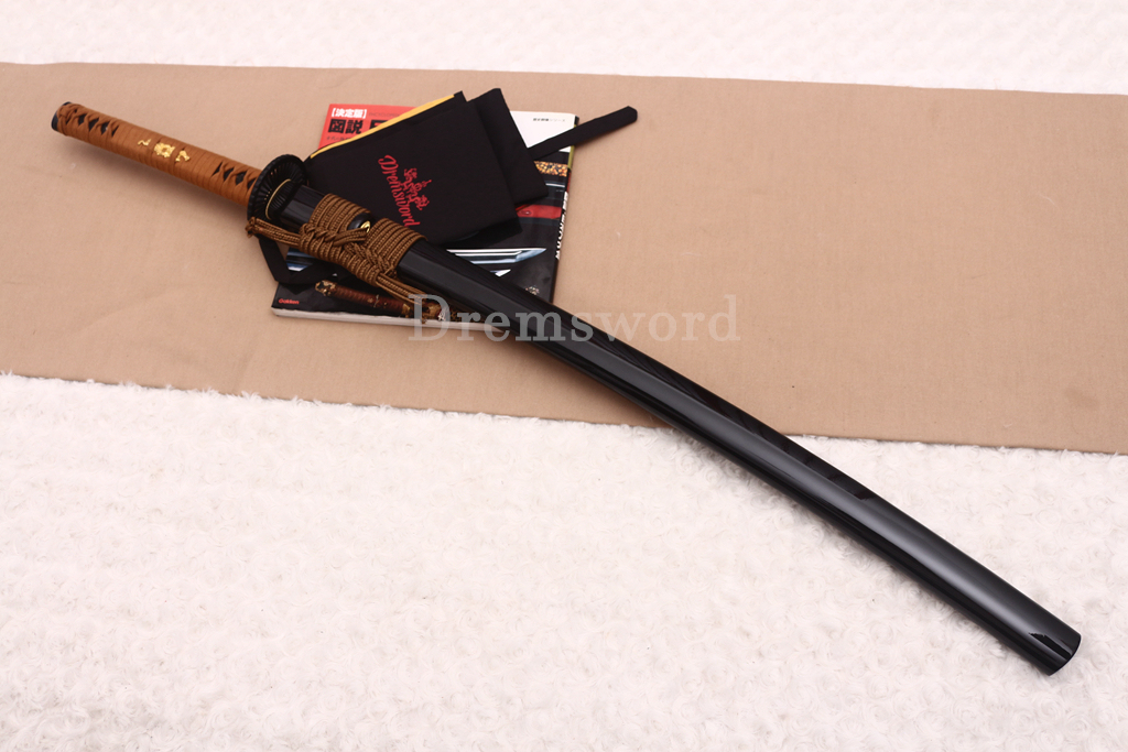 Handmade 9260 Spring Steel Katana Japanese Samurai Sword Battle Ready Full Tang Cotton Ito Shinogi-Zukuri Black and Brown
