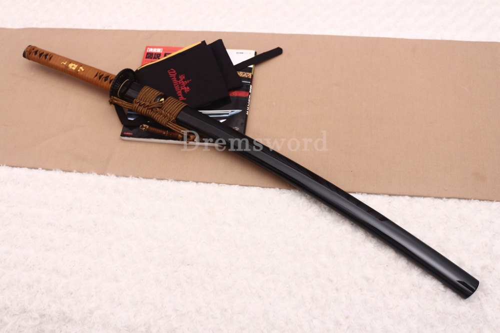 Handmade 9260 Spring Steel Katana Japanese Samurai Sword Battle Ready Full Tang Cotton Ito Shinogi-Zukuri Black and Brown