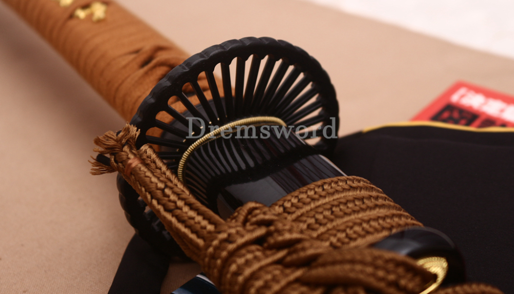 Handmade 9260 Spring Steel Katana Japanese Samurai Sword Battle Ready Full Tang Cotton Ito Shinogi-Zukuri Black and Brown