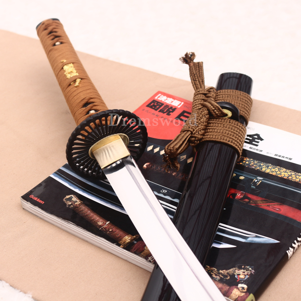 Handmade 9260 Spring Steel Katana Japanese Samurai Sword Battle Ready Full Tang Cotton Ito Shinogi-Zukuri Black and Brown