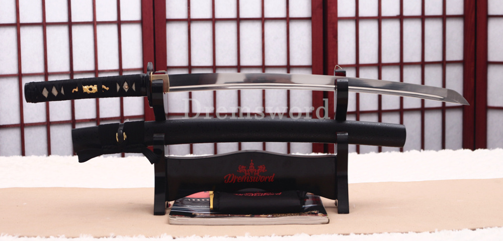 Handmade 9260 Spring Steel Wakizashi Japanese Samurai Sword Battle Ready Full Tang Shinogi-Zukuri Black