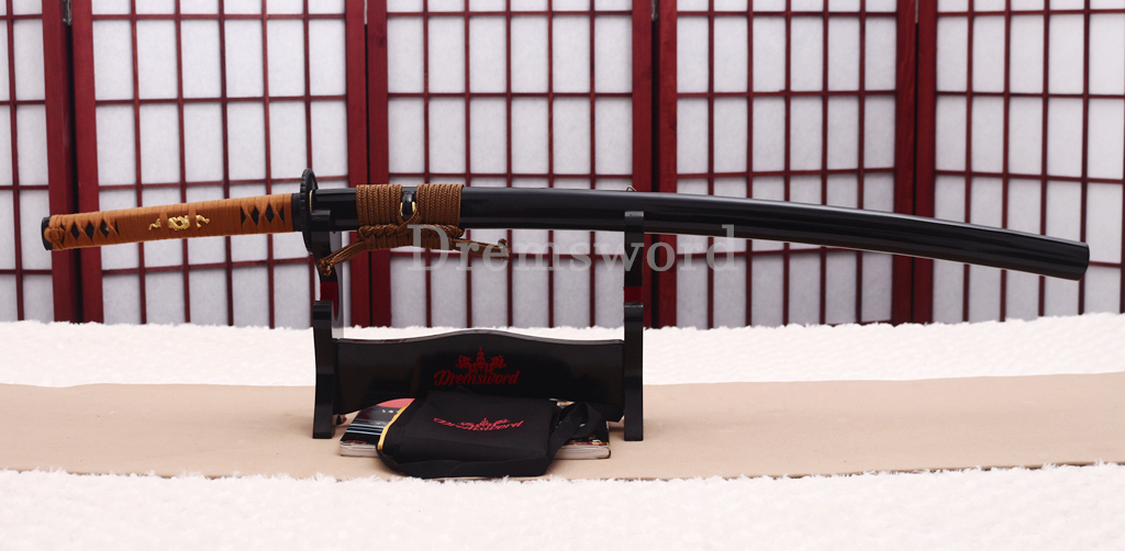 Handmade 9260 Spring Steel Katana Japanese Samurai Sword Battle Ready Full Tang Cotton Ito Shinogi-Zukuri Black and Brown