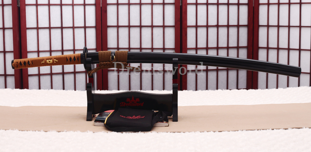 Handmade 9260 Spring Steel Katana Japanese Samurai Sword Battle Ready Full Tang Cotton Ito Shinogi-Zukuri Black and Brown