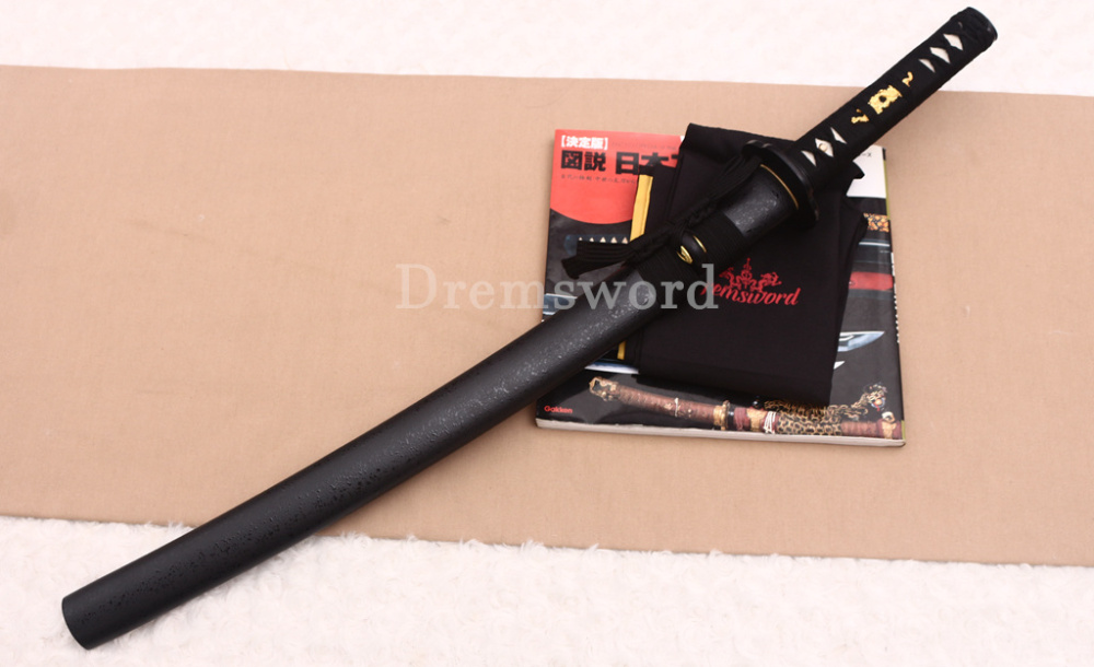 Handmade 9260 Spring Steel Wakizashi Japanese Samurai Sword Battle Ready Full Tang Shinogi-Zukuri Black