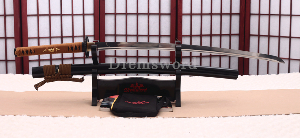 Handmade 9260 Spring Steel Katana Japanese Samurai Sword Battle Ready Full Tang Cotton Ito Shinogi-Zukuri Black and Brown