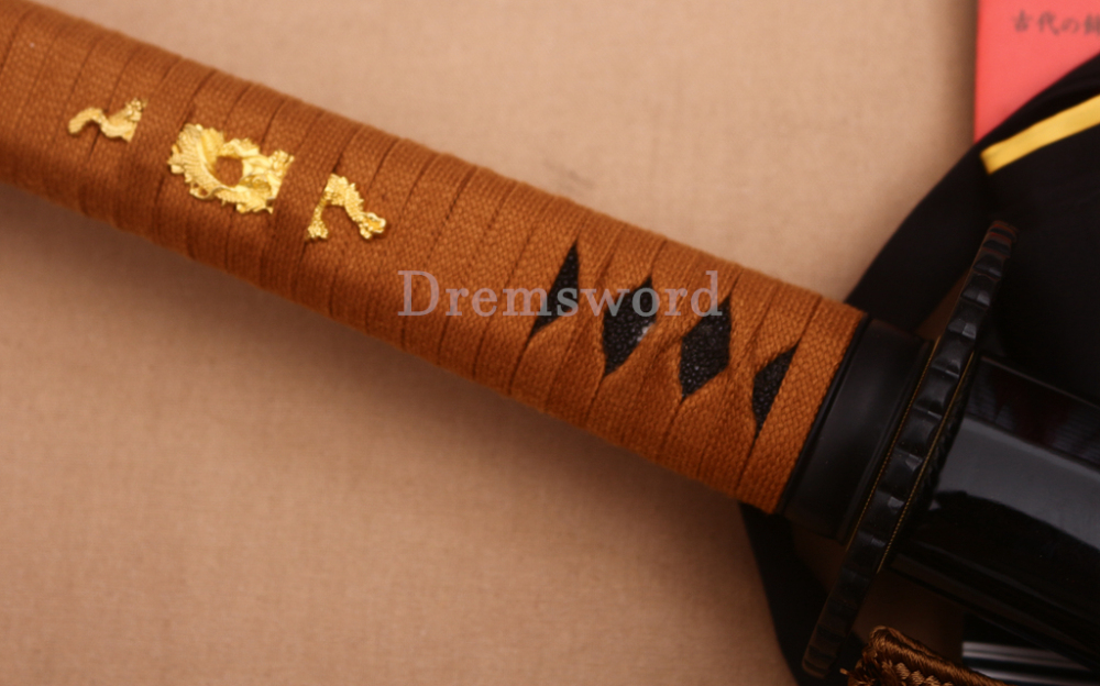 Handmade 9260 Spring Steel Katana Japanese Samurai Sword Battle Ready Full Tang Cotton Ito Shinogi-Zukuri Black and Brown