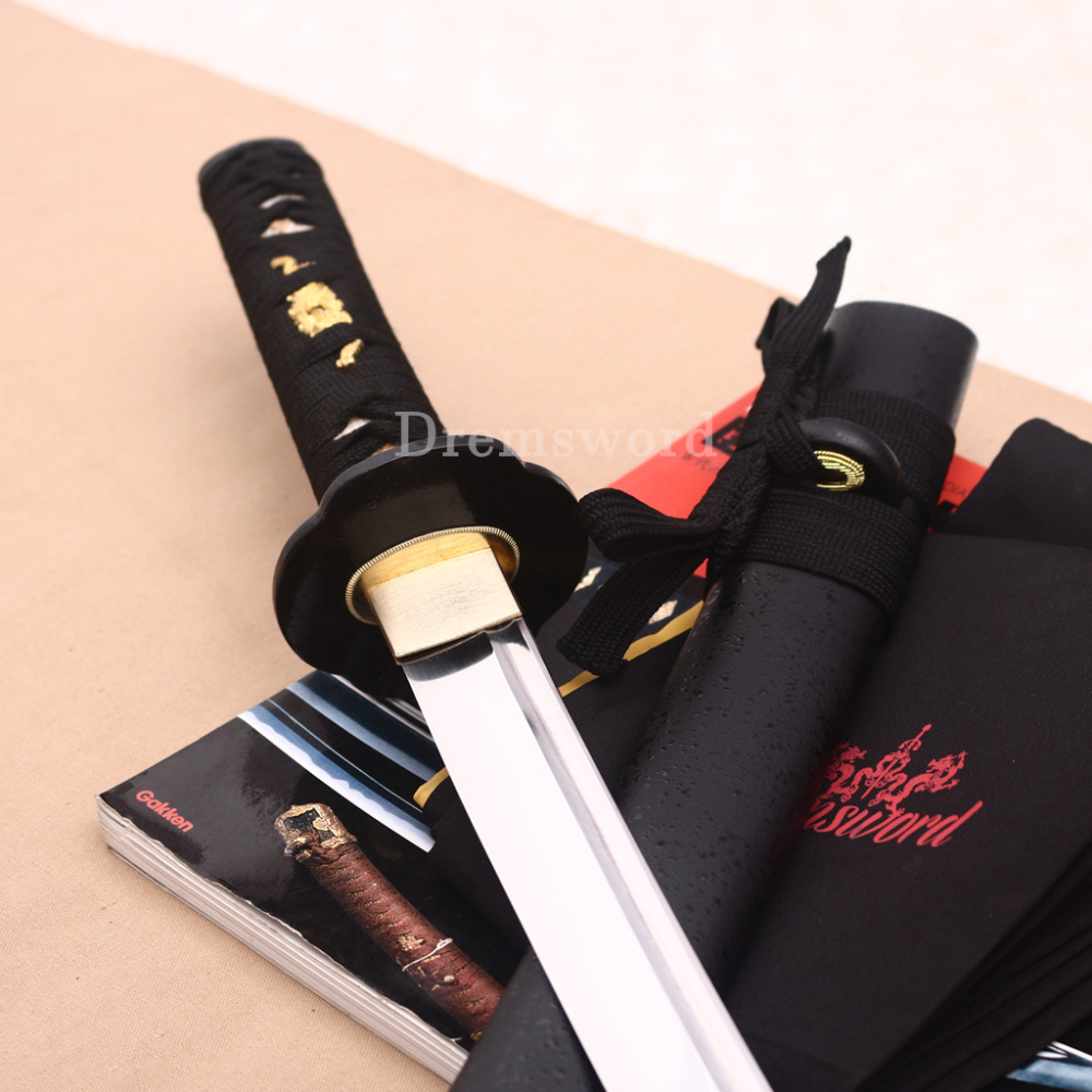 Handmade 9260 Spring Steel Wakizashi Japanese Samurai Sword Battle Ready Full Tang Shinogi-Zukuri Black