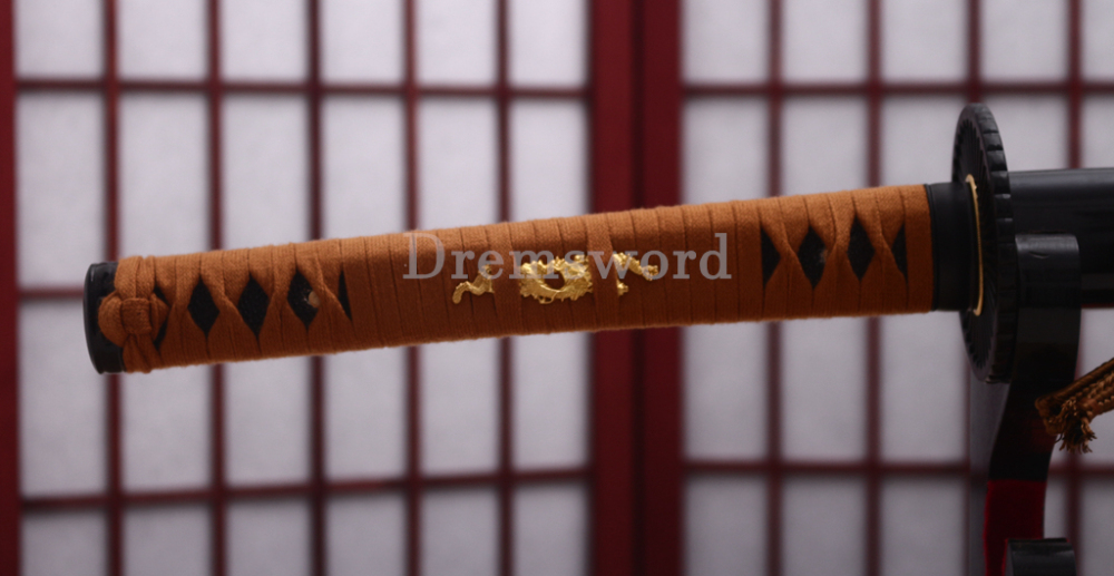 Handmade 9260 Spring Steel Katana Japanese Samurai Sword Battle Ready Full Tang Cotton Ito Shinogi-Zukuri Black and Brown
