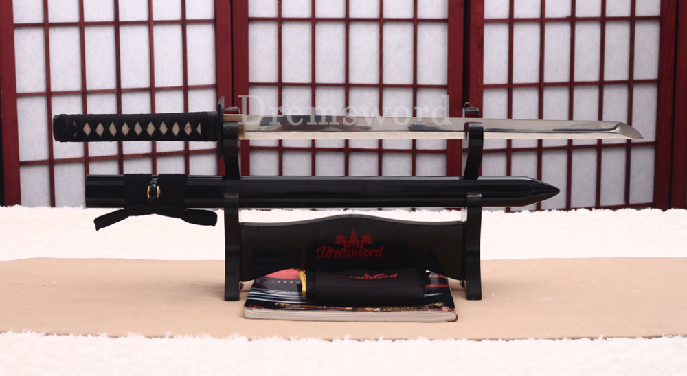 1095 High Carbon Steel Chokuto Wakizashi Japanese Samurai Ninja Sword Ninjato Straight Blade Black