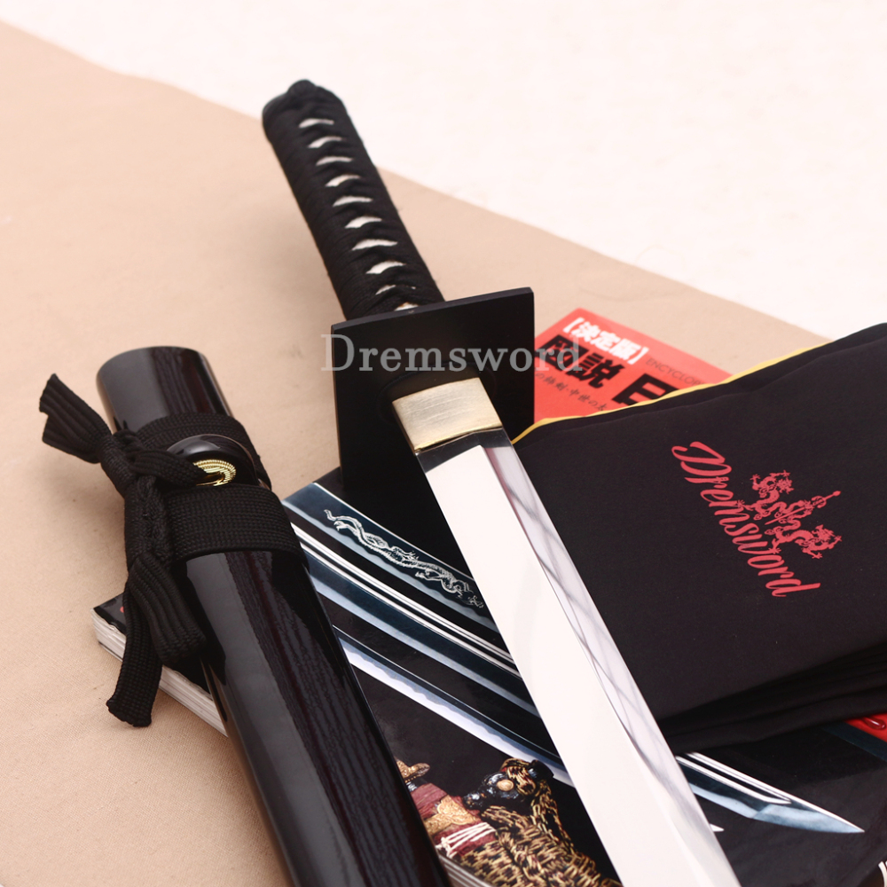 1095 High Carbon Steel Chokuto Wakizashi Japanese Samurai Ninja Sword Ninjato Straight Blade Black