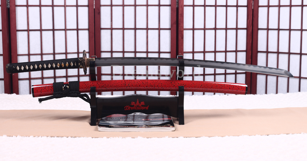 Shihozume ClayTempered Katana Hand Polishing Japanese Samurai Sword Red Saya Shinogi Zukuri full Tang