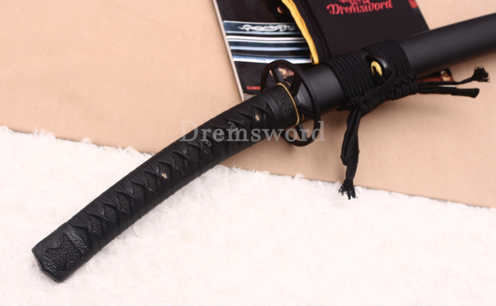T10 Clay Tempered Katana 3.5cm Blade Japanese Samurai Sword SHINOGI-ZUKURI Full Tang Iron Tsuba Black Saya