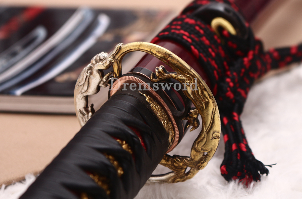 Shihozume ClayTempered Katana Japanese Samurai Red Sword Hand Polishing Shell Saya Shinogi Zukuri full Tang