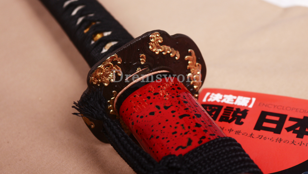 Shihozume ClayTempered Katana Hand Polishing Japanese Samurai Sword Red Saya Shinogi Zukuri full Tang