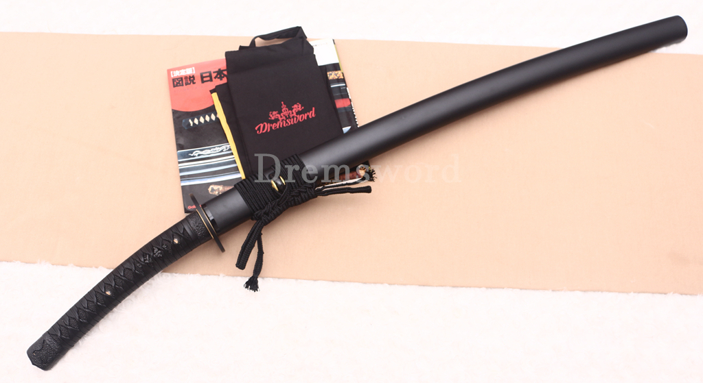 T10 Clay Tempered Katana 3.5cm Blade Japanese Samurai Sword SHINOGI-ZUKURI Full Tang Iron Tsuba Black Saya