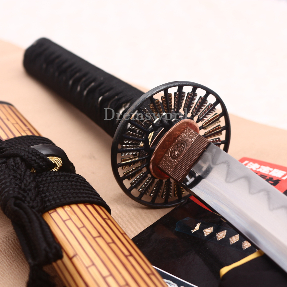 Hand Forged Tamahagane Clay Tempered Katana Japanese Samurai Sword SHINOGI-ZUKURI Full Tang Ox Horn Saya