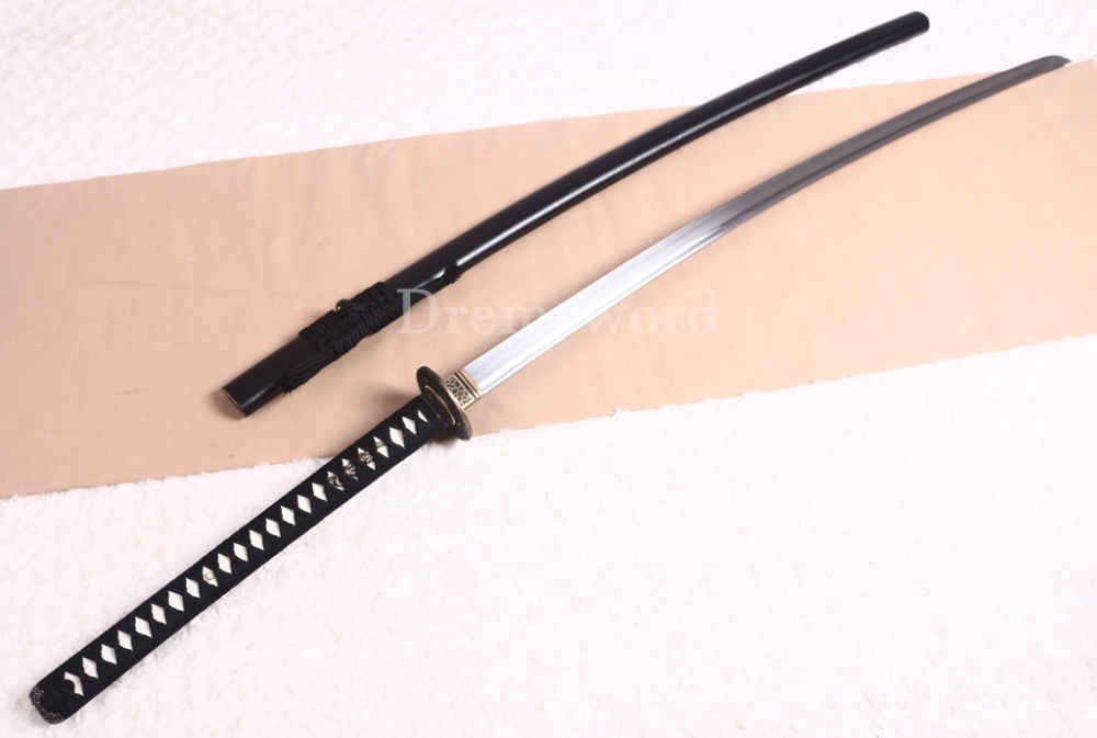52" Damascus Folded Steel Nodachi Long Katana Shnogi-Zukuri Japanese Samurai Sword Black for Battle