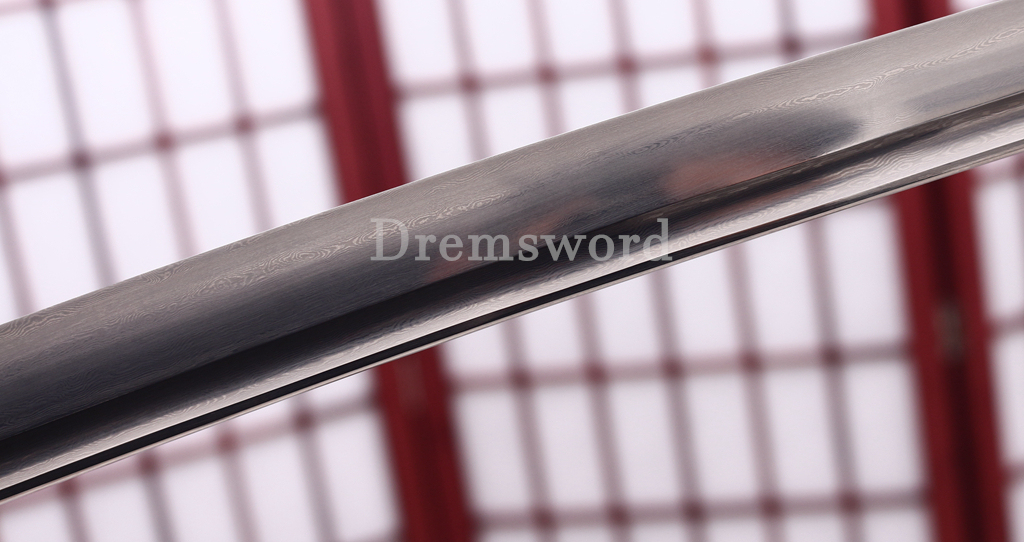 Handmade Damascus Folded Steel Katana Japanese Samurai Real Sword Battle Ready Shinogi Zukuri Purple and White