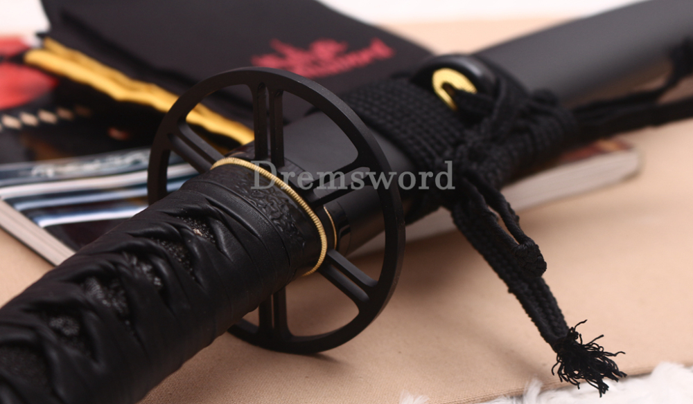 T10 Clay Tempered Katana 3.5cm Blade Japanese Samurai Sword SHINOGI-ZUKURI Full Tang Iron Tsuba Black Saya