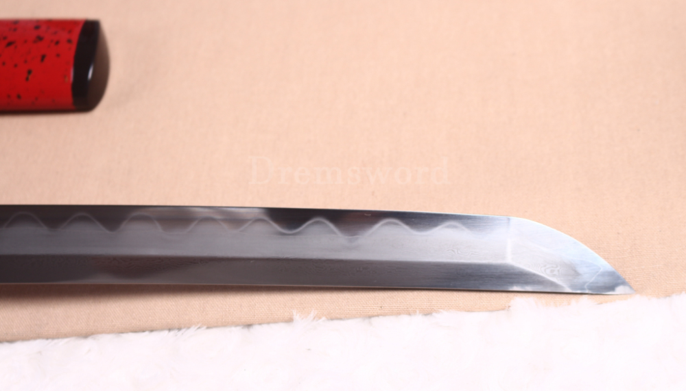 Shihozume ClayTempered Katana Hand Polishing Japanese Samurai Sword Red Saya Shinogi Zukuri full Tang