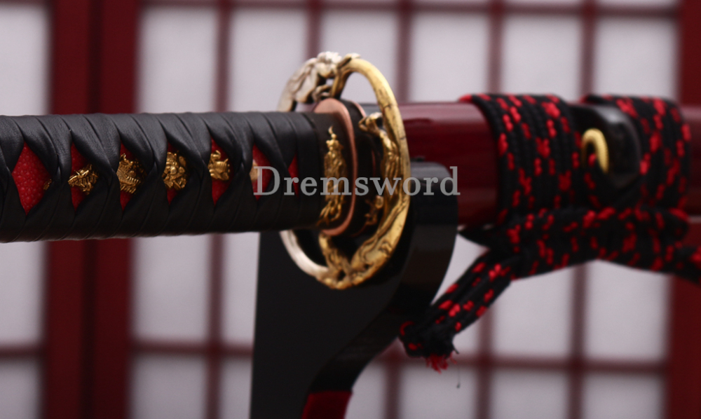Shihozume ClayTempered Katana Japanese Samurai Red Sword Hand Polishing Shell Saya Shinogi Zukuri full Tang