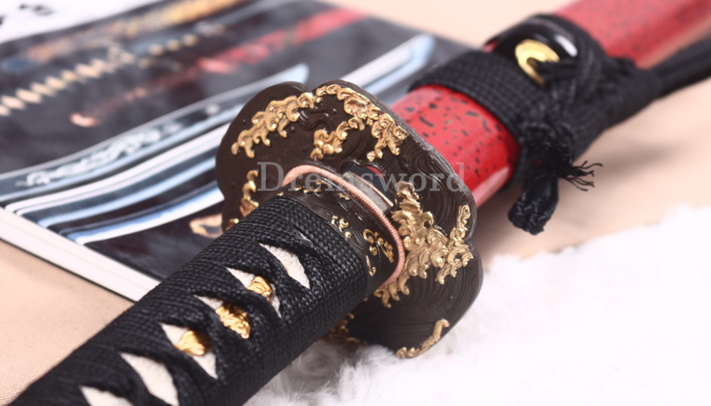 Shihozume ClayTempered Katana Hand Polishing Japanese Samurai Sword Red Saya Shinogi Zukuri full Tang