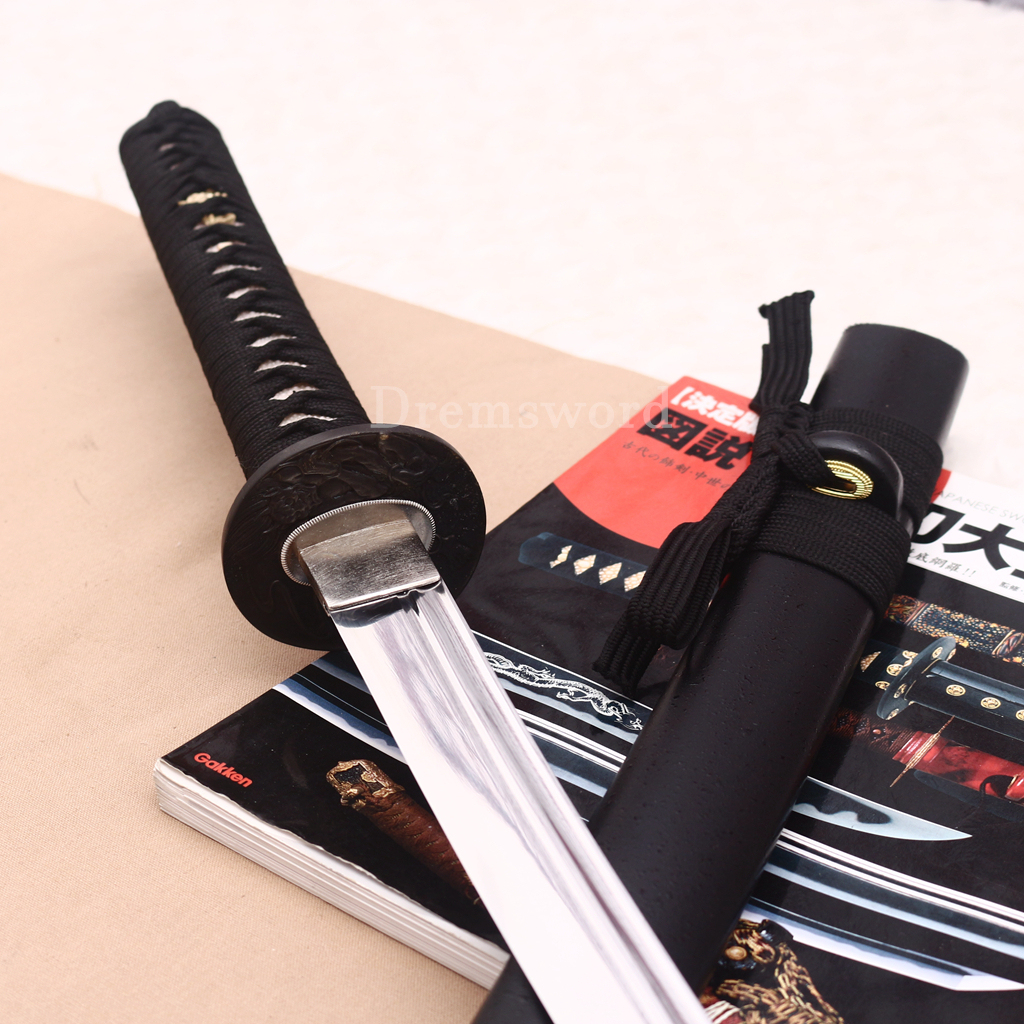 1095 High Carbon Steel Katana Japanese Samurai Functional Battle Sword KOGARASU-MARU ZUKURI Black Saya