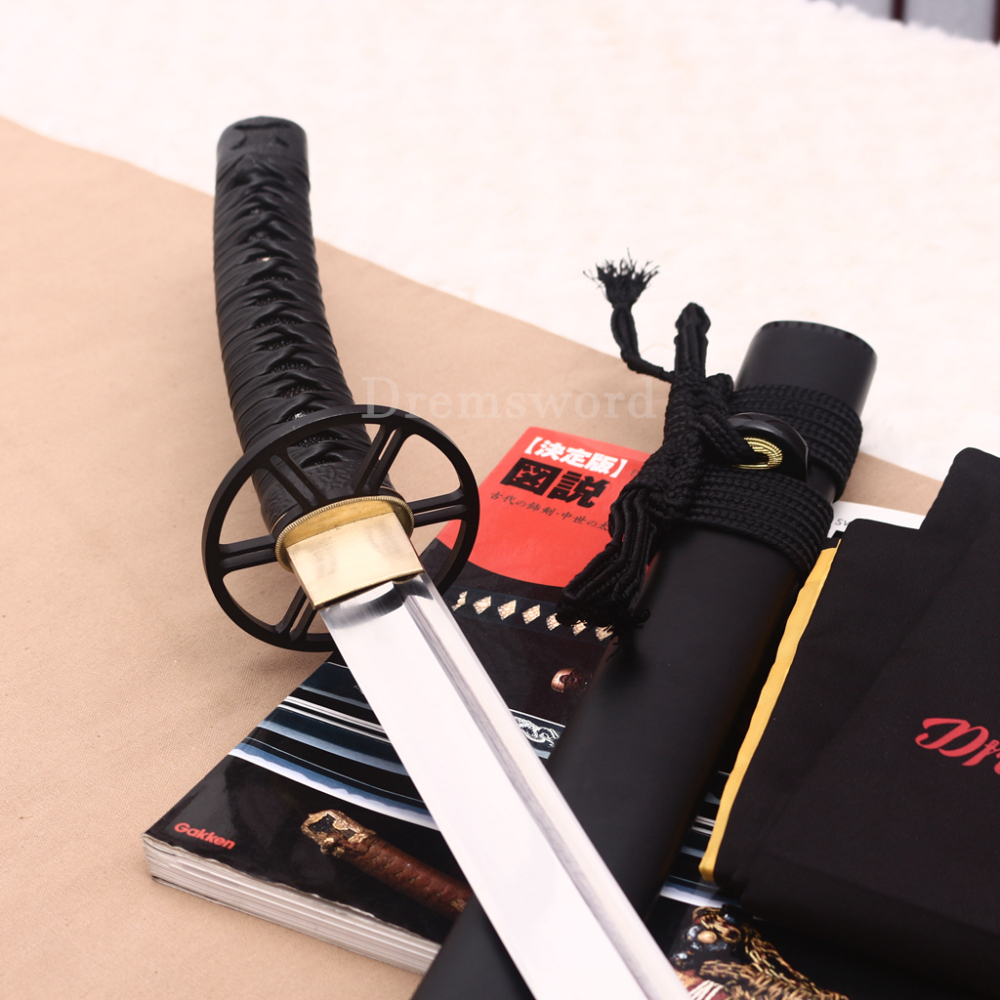 T10 Clay Tempered Katana 3.5cm Blade Japanese Samurai Sword SHINOGI-ZUKURI Full Tang Iron Tsuba Black Saya