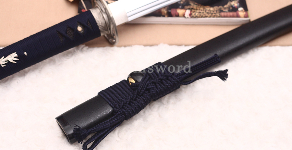 T10 Clay Tempered Katana Double Bo-hi Japanese Samurai Sword SHINOGI-ZUKURI Full Tang Cupronickel Tsuba Ox Horn Black Saya