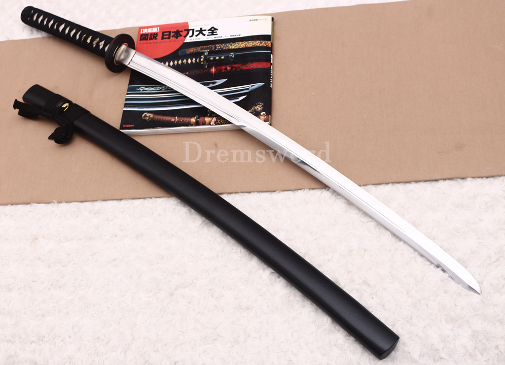 1095 High Carbon Steel Katana Japanese Samurai Functional Battle Sword KOGARASU-MARU ZUKURI Black Saya