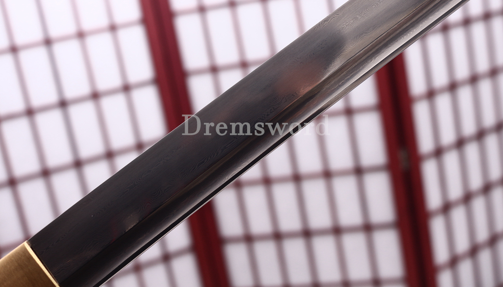 Handmade Damascus Folded Steel Katana Japanese Samurai Real Sword Battle Ready Shinogi Zukuri Purple and White
