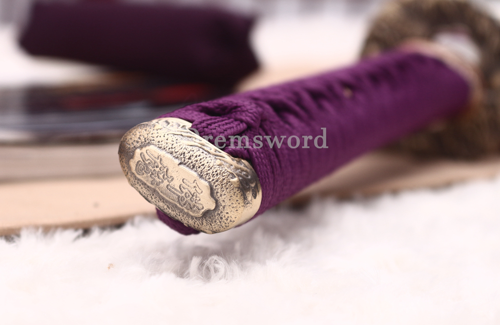Handmade Damascus Folded Steel Katana Japanese Samurai Real Sword Battle Ready Shinogi Zukuri Purple and White