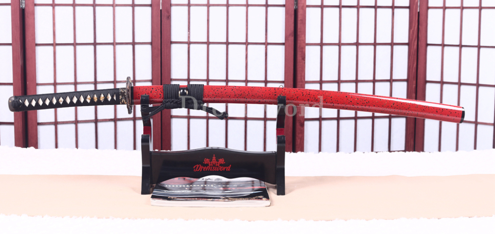Shihozume ClayTempered Katana Hand Polishing Japanese Samurai Sword Red Saya Shinogi Zukuri full Tang