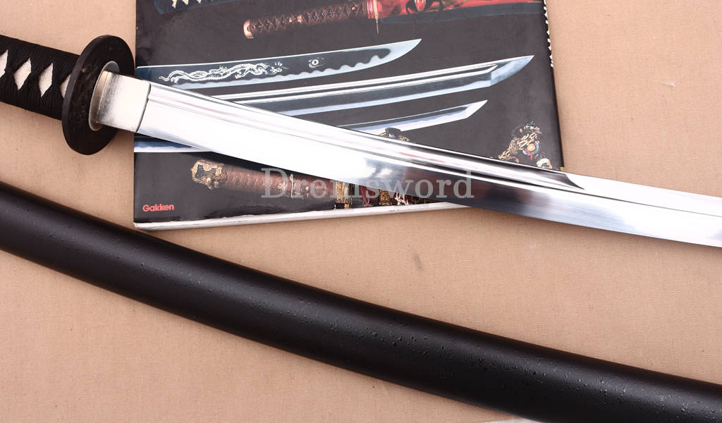 1095 High Carbon Steel Katana Japanese Samurai Functional Battle Sword KOGARASU-MARU ZUKURI Black Saya