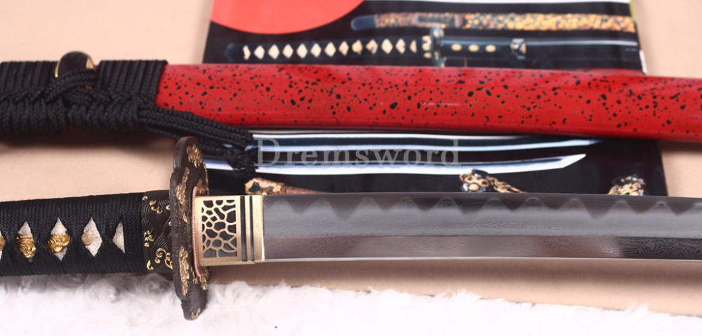 Shihozume ClayTempered Katana Hand Polishing Japanese Samurai Sword Red Saya Shinogi Zukuri full Tang