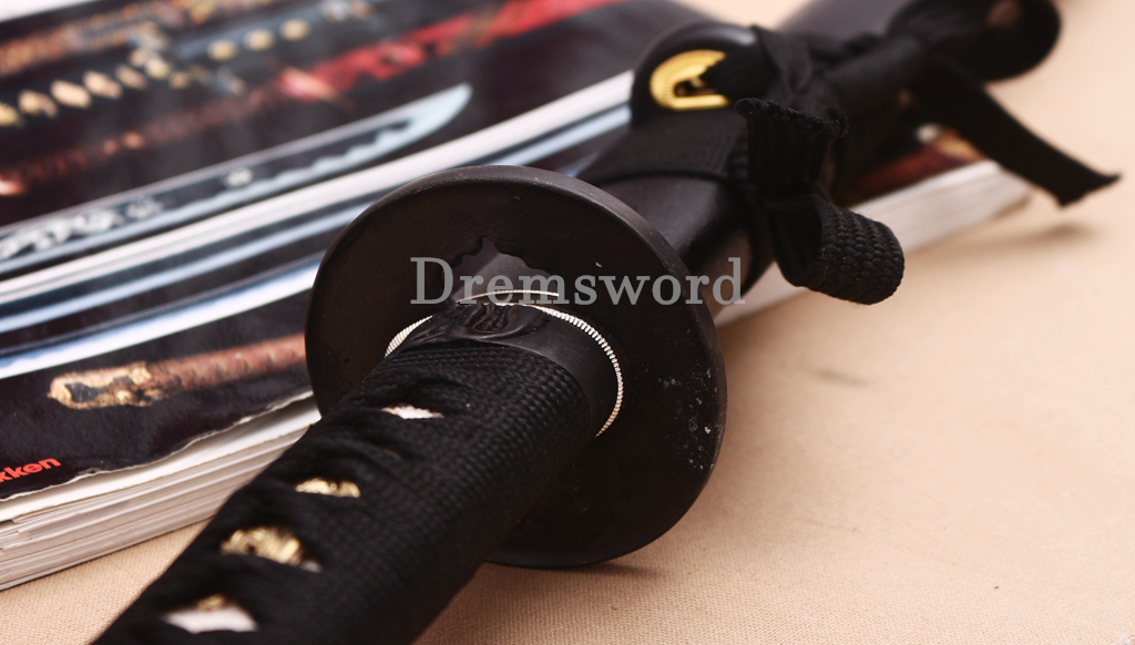 1095 High Carbon Steel Katana Japanese Samurai Functional Battle Sword KOGARASU-MARU ZUKURI Black Saya