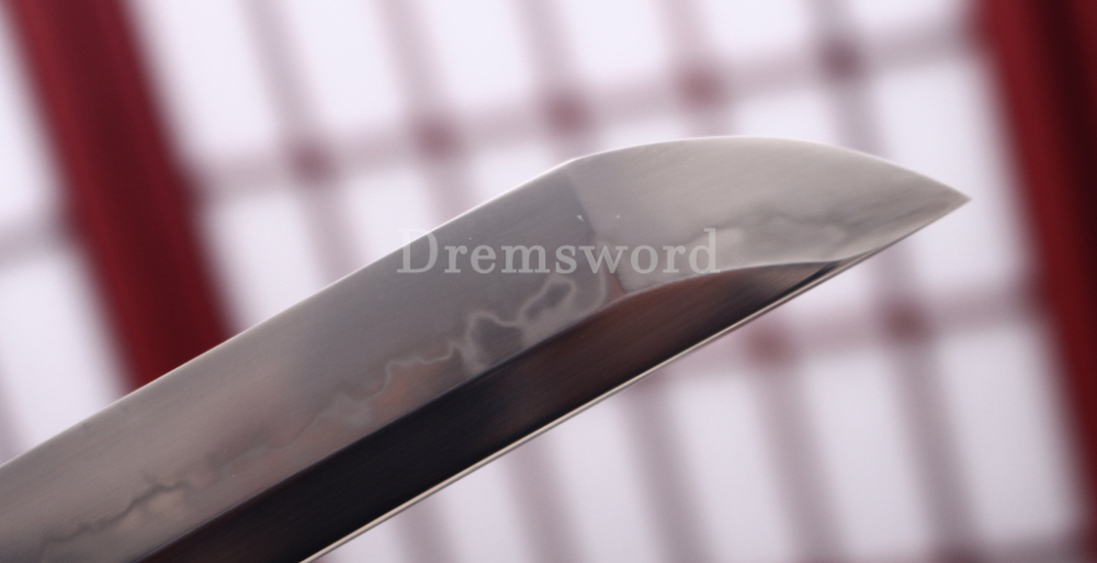 Hand Forged Tamahagane Clay Tempered Choji Hamon Katana Japanese Samurai Sword SHINOGI-ZUKURI Full Tang Ox Horn Black Saya